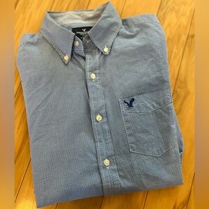 American Eagle Checkered Long-Sleeve Mens Button Down Cotton Shirt
